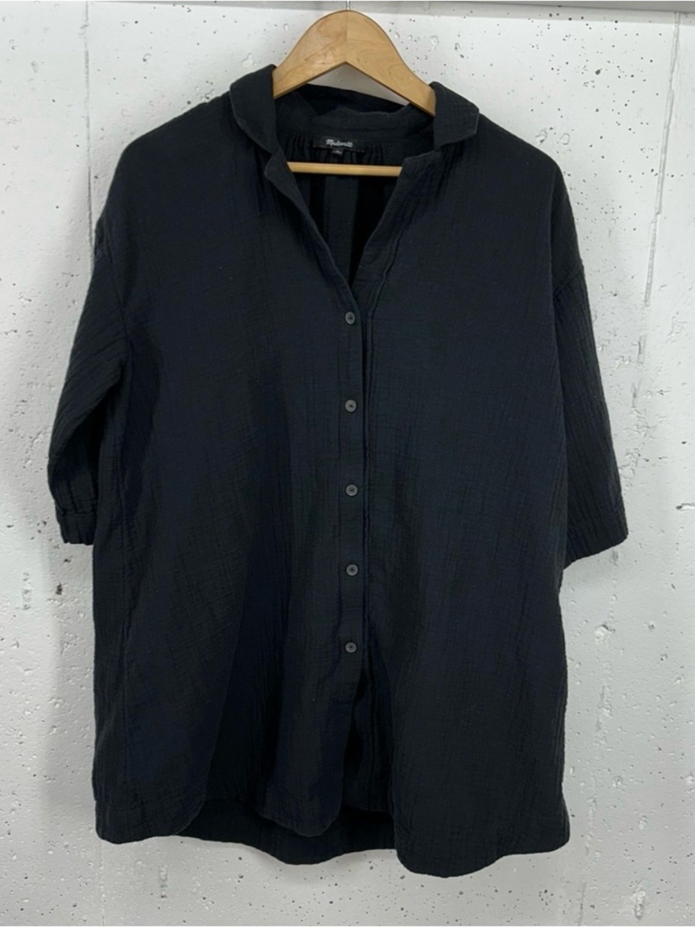 BOGO Madewell Black Crinkle Cotton Cover-Up Button Down Shirtdress - Picture 3 of 10